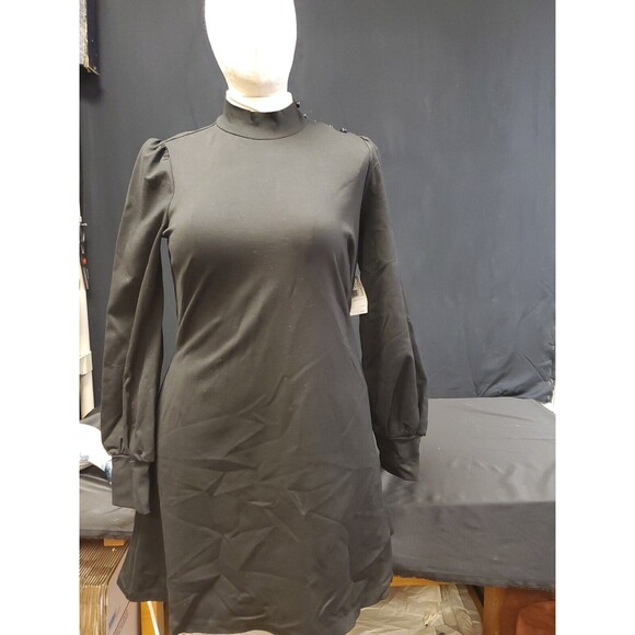 Kate Spade Mockneck Ponte Long Sleeve Black A-Line Dress Large NWT - Picture 1 of 8